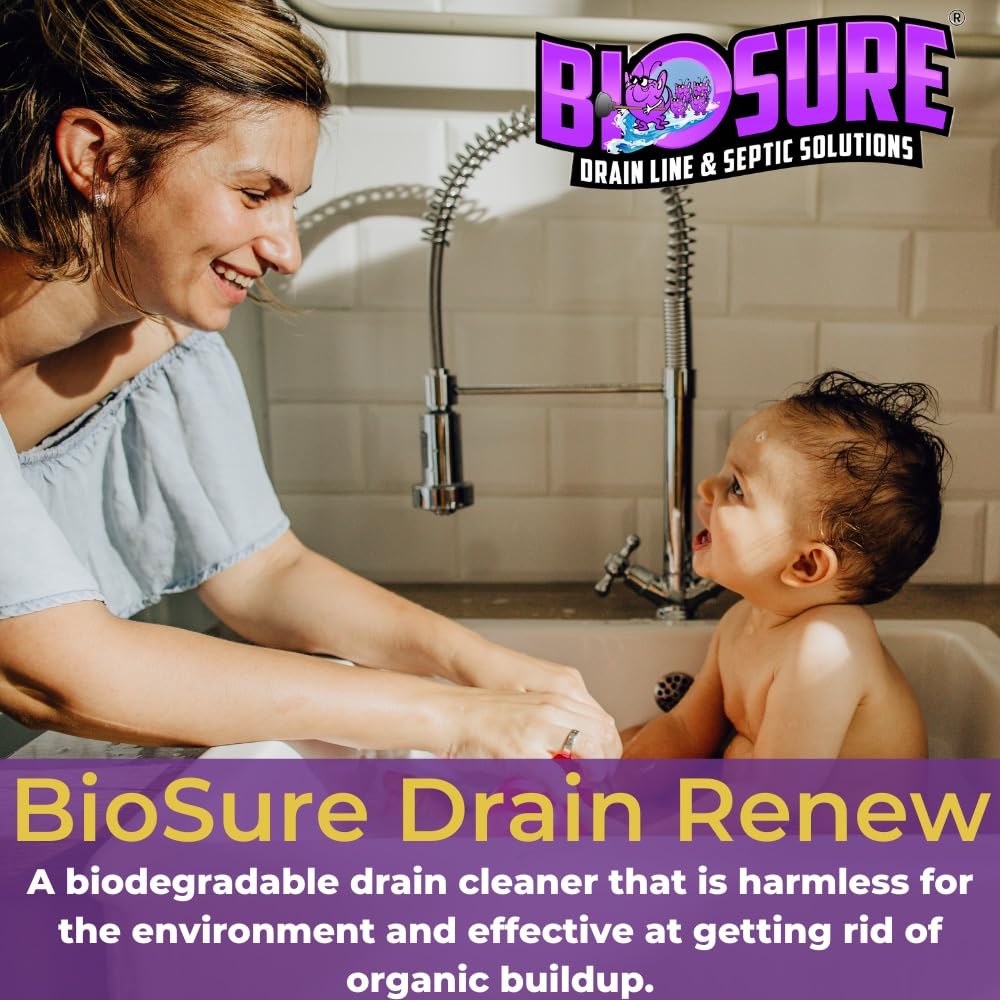 BIOSURE DRAIN RENEW Drain Line Maintenance and Septic Tank Treatment: The Ultimate Drain Cleaner for Your Drains, Showers, Sinks, and Toilets - Keep