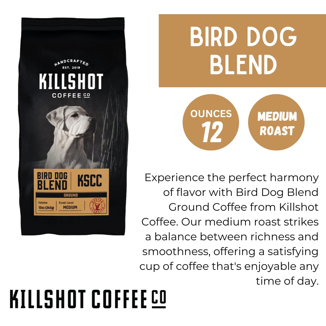 Killshot Coffee Bird Dog Blend, Medium Roast Ground Coffee - 12 Ounce Bag