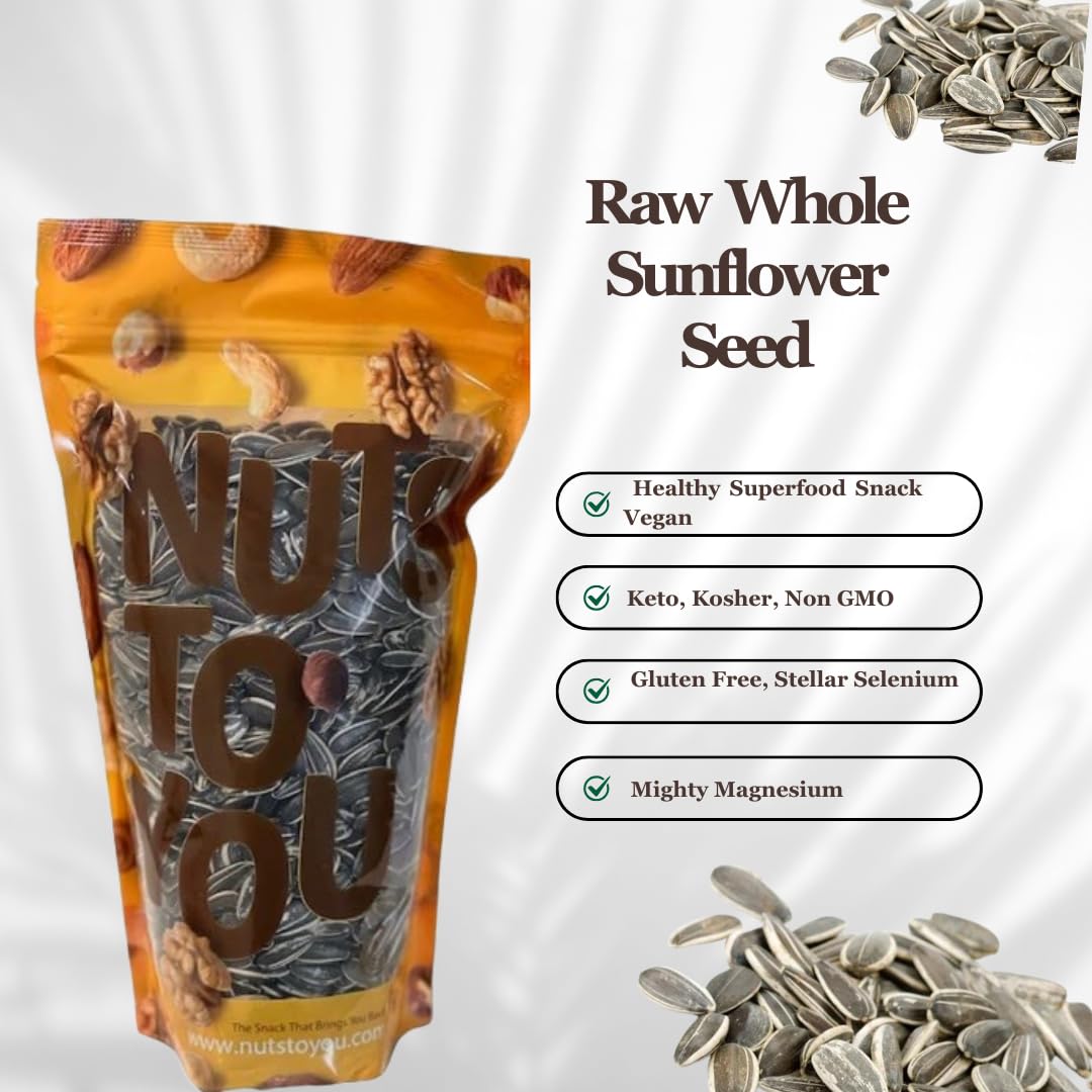 4LB Raw Whole Sunflower Seed in Shell by Nuts to You | Essential Vitamins & Minerals | Healthy Superfood Snack Vegan, Keto, Kosher, Non GMO, Gluten
