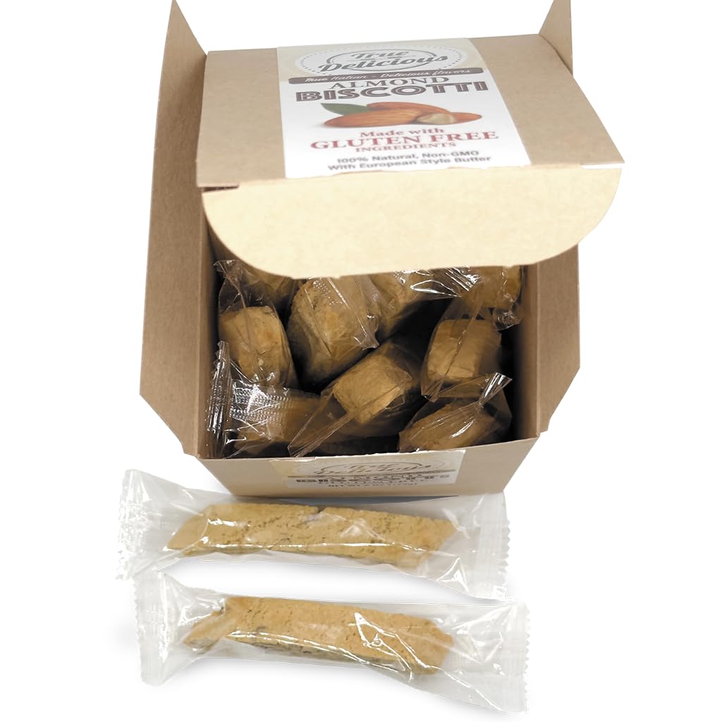 True Delicious Individually Wrapped GLUTEN FREE INGREDIENTS ALMOND BISCOTTI, buttery, fine Italian cookies, baked twice (4 boxes of 6oz each)