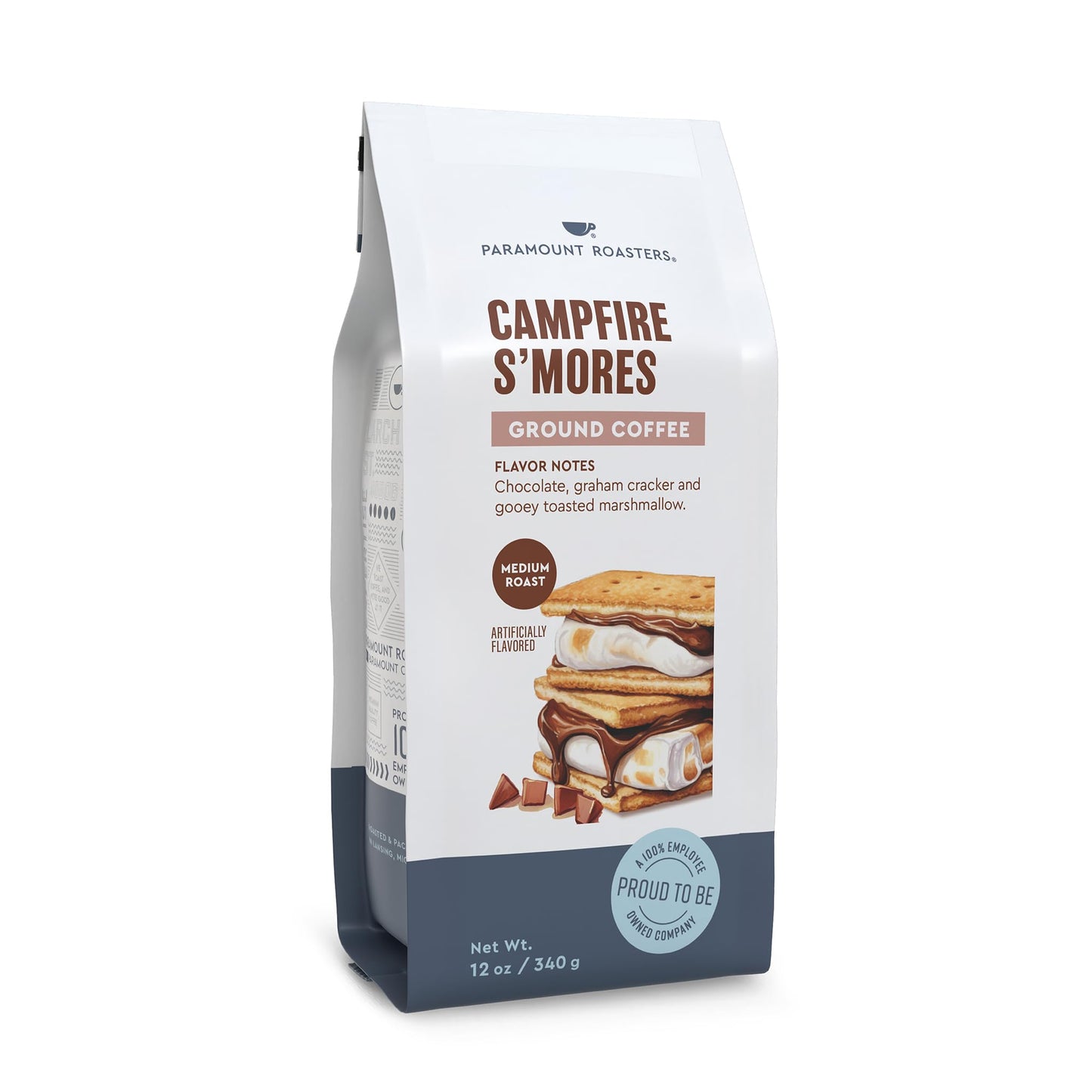 Paramount Roasters S'Mores Flavored Ground Coffee, Medium Roast, 12 Ounce, 1 Bag