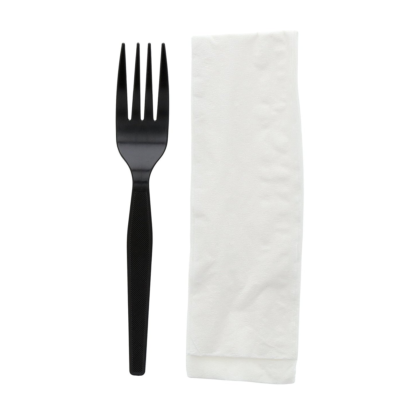 AmerCareRoyal 2-in-1 Disposable Silverware Medium Heavy Weight Plastic Utensil Set with Fork and 13x17 inch Napkin - Individually Wrapped Cutlery Meal