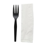 AmerCareRoyal 2-in-1 Disposable Silverware Medium Heavy Weight Plastic Utensil Set with Fork and 13x17 inch Napkin - Individually Wrapped Cutlery Meal