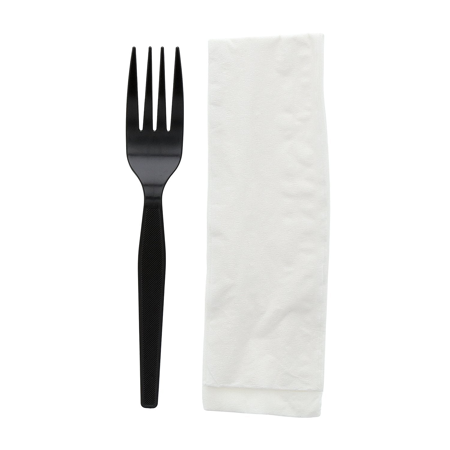 AmerCareRoyal 2-in-1 Disposable Silverware Medium Heavy Weight Plastic Utensil Set with Fork and 13x17 inch Napkin - Individually Wrapped Cutlery Meal