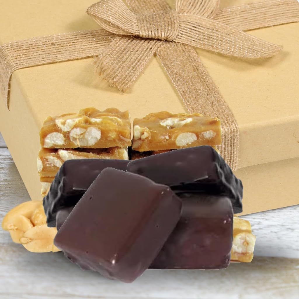 Gourmet Dark Chocolate Covered Peanut Brittle Gift Box by Its Delish, 16 Oz (1 LB) | English Toffee Squares | Handmade Old-Fashioned Style