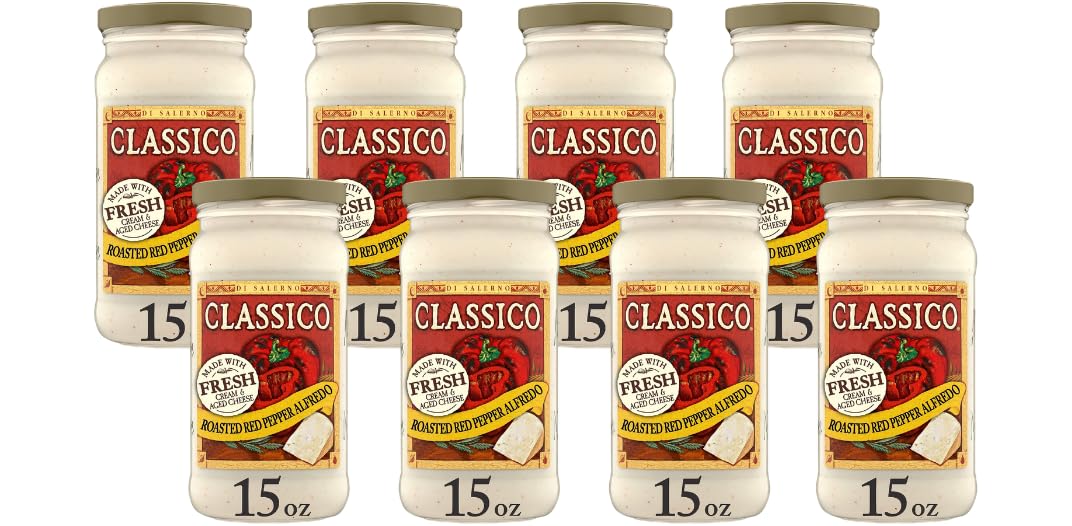Classico Roasted Red Pepper Alfredo Pasta Sauce, 15 Oz (Pack of 8)