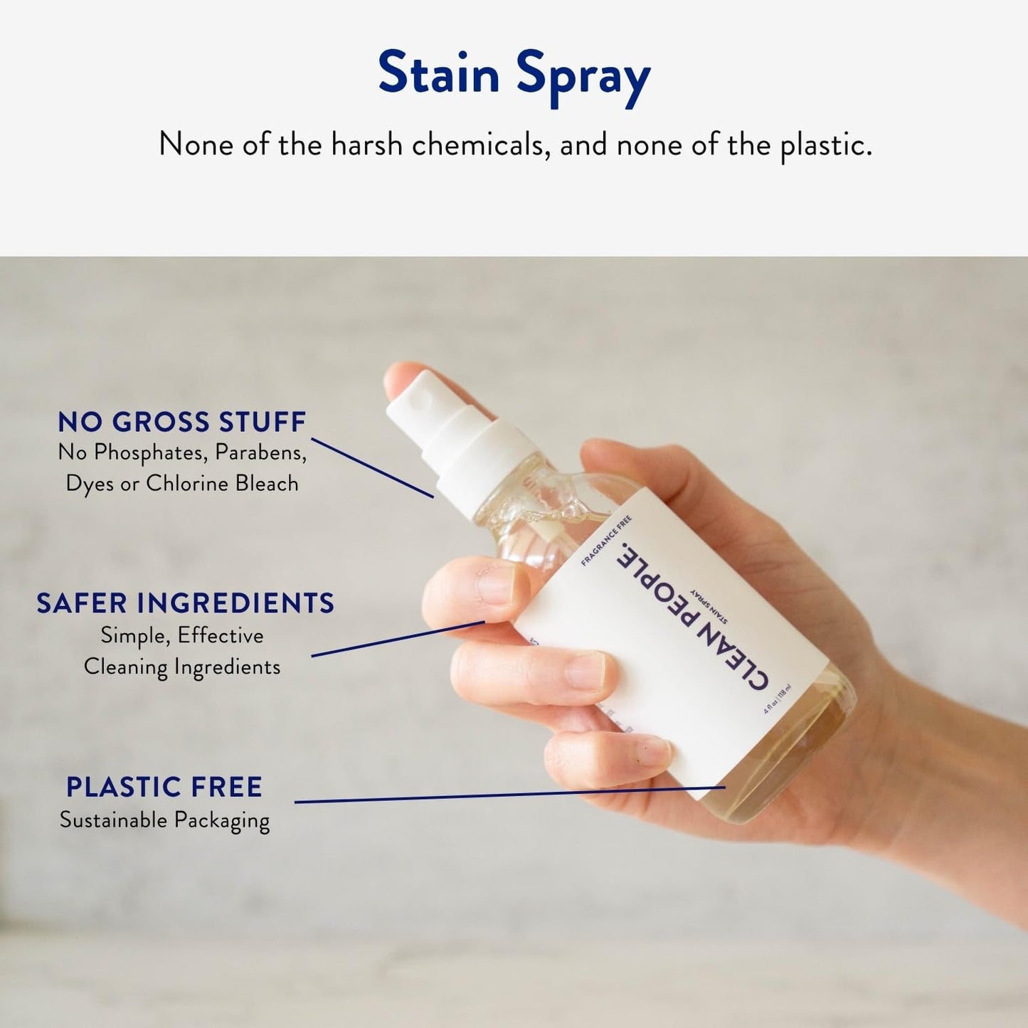 The Clean People Stain Remover Spray - Simple, Clean Ingredients - Laundry Spot Treatment for Food, Pet & Baby Stains - Boosted with Enzymes - Fabric