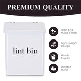 Magnetic Lint Bin with Lint Brush, Two White Hooks, one Black Back Side Hook & All Accessories for Laundry Room Decor, Wall-Mounted Lint Bin with Lid