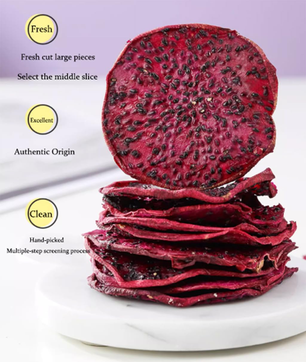 HanNainai,Dried Dragon Fruit Slices, Soft and Chewy, Dried Dehydrated Purple Dragon Fruit Slices 5oz/150g Resealable Bag, Vegan, Gluten-Free