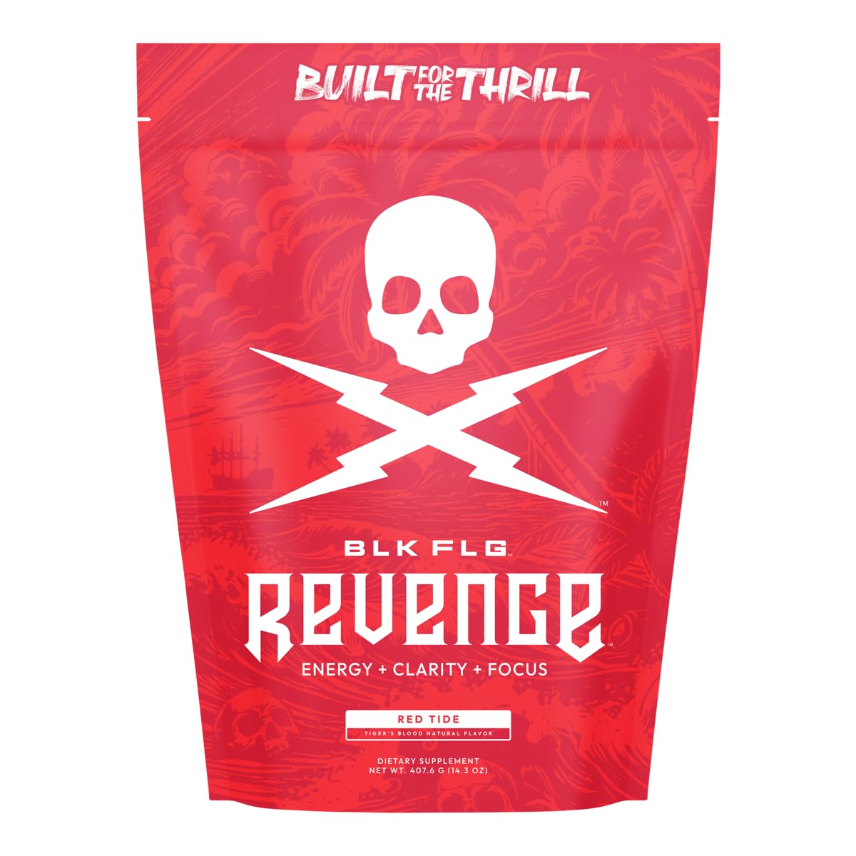 BLK FLG REVENGE Energy Powder Stick Packs - Red Tide (Tiger's Blood) | Sugar Free Focus Supplement with Caffeine & Nootropics | Clean Energy Drink