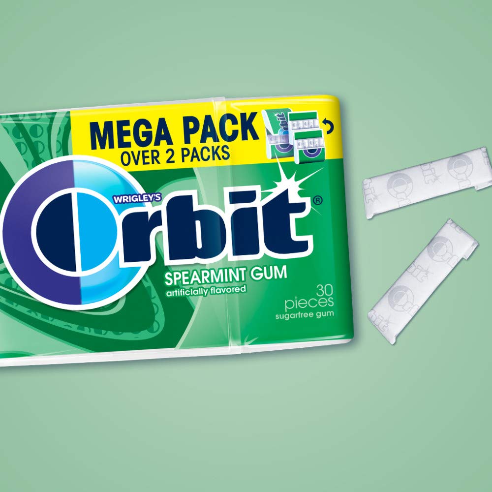 ORBIT Gum Spearmint Sugar Free Chewing Gum Individually Wrapped, Mint, Mega Packs, 6 Count, 180 Piece Bulk Box