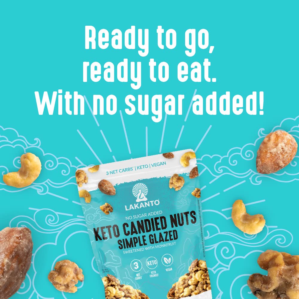 Lakanto Candied Nuts Simple Glazed - No Sugar Added, Sweetened with Monk Fruit, 3 Net Carbs, Keto Diet Friendly, Vegan, On the Go Snack Anytime