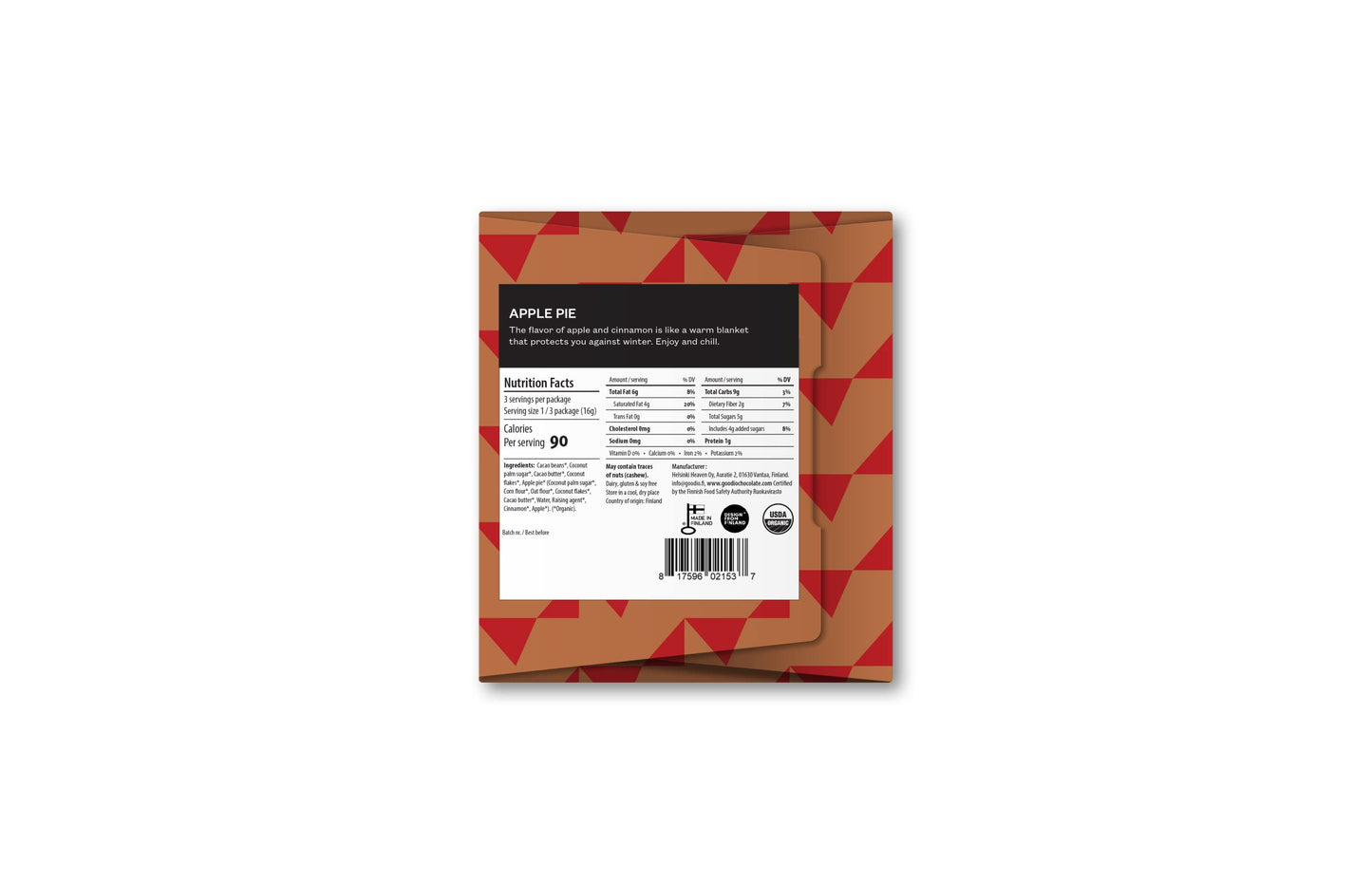 Goodio Organic Chocolate Bar, Apple Pie Chocolate 49%,1.7 Ounce, Vegan, Gluten-free, Soy-Free, non-GMO