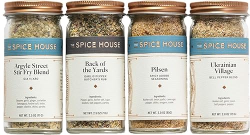 The Spice House - Back of the Yards Collection - 4 Count - ½ Cup Each - Sealed Display Jars - All-Purpose Seasonings, Spice Blends, Rubs - Ideal