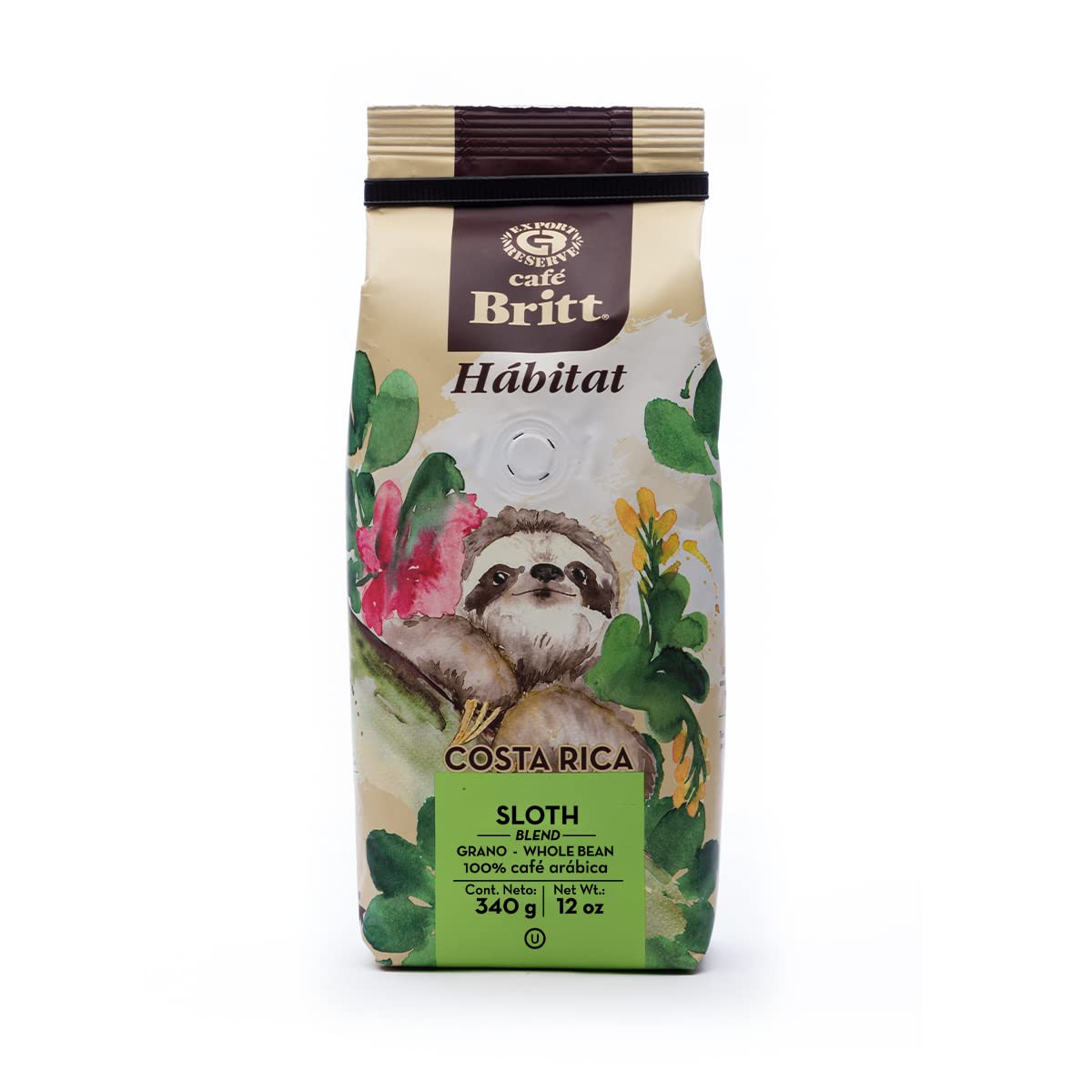 Café Britt® - Costa Rican Habitat Sloth Coffee (10.5 oz.) (3-Pack) - Whole Bean, Arabica Coffee, Kosher, Gluten Free, 100% Gourmet & Medium Light