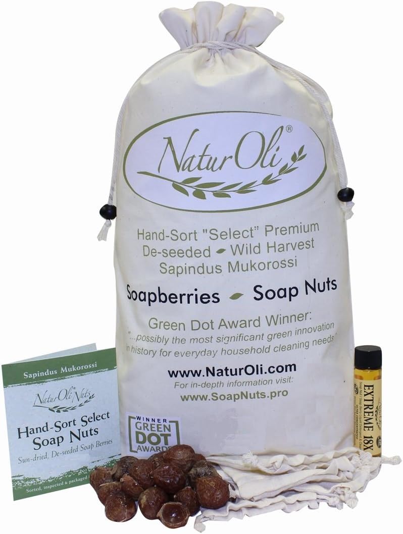 NaturOli Soap Nuts/Soap Berries - 4-Lbs organic (960 loads) + 18X Travel Bottle! Select Seedless - 4 Wash Bags, 8-pg info, Tote Bag. Organic Laundry