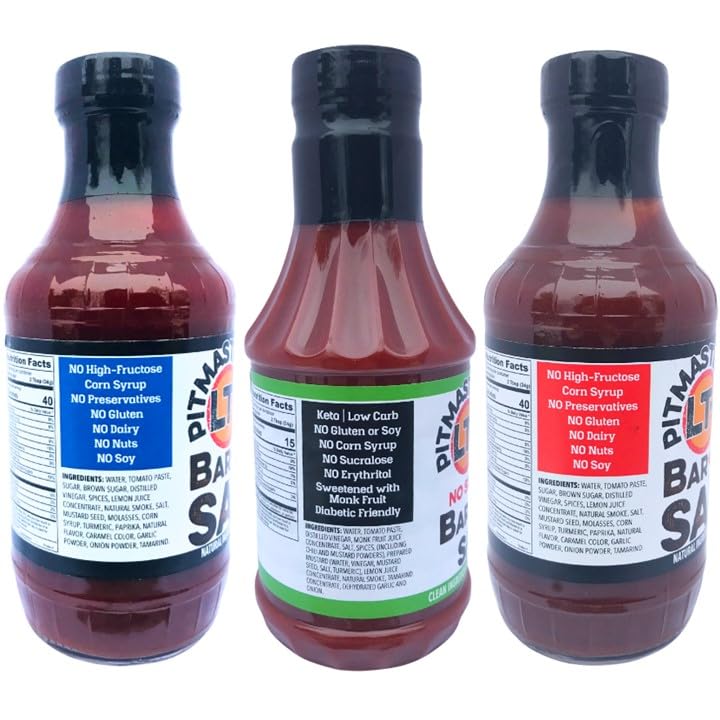 Pitmaster LT's Kansas City Made BBQ Sauce | All-Natural, Smoky Craft Blends (3 x 19 oz - Zero Sugar Added | Classic | Spicy)