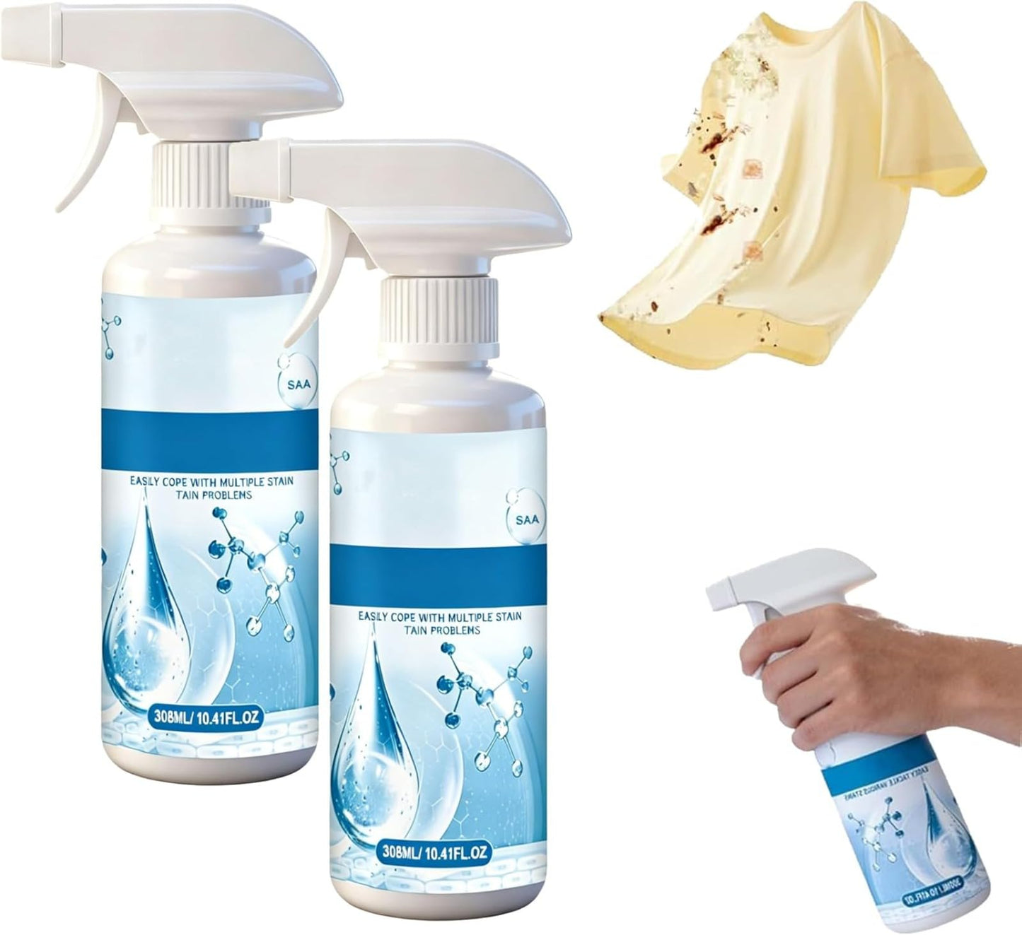 RZASDFGHK 2-piece 300ML Clothing emulsifier, new non-ionic cleaner, does not damage fabrics, multi-functional stain remover
