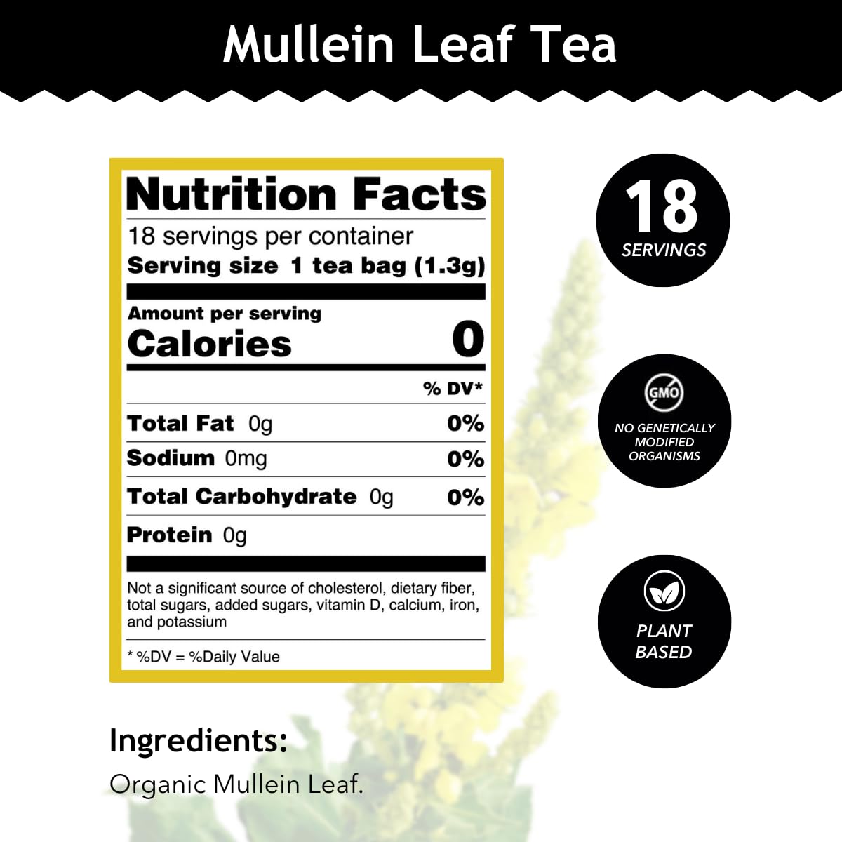 Buddha Teas - Mullein Leaf - Organic Herbal Tea - Single Ingredient - Warm Amber Hue - Mild, Earthy, Sweet Taste - Enjoy Hot or Cold - Caffeine Free