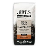 Jim’s Organic Coffee - Hazelnut, All Natural Flavored Blend - Light Roast, Ground Coffee, 12 oz Bag