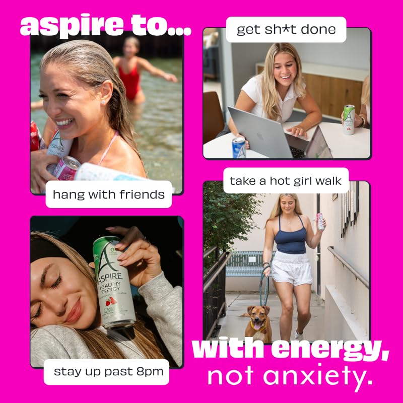 ASPIRE® Raspberry Acai, Healthy Energy Drink 80mg Natural Caffeine, Zero Sugar No Carbs Keto Friendly, 24 Pack Green Tea Sugar Free Drink Low Caffeine
