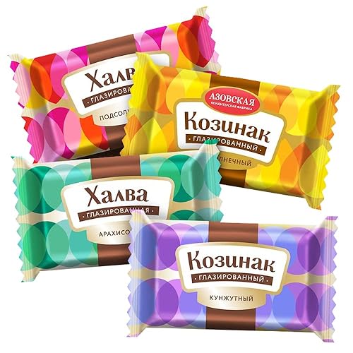 Delicious Eastern European Sweets - Mini Peanuts and Sunflower Seed Halva and Mini Sunflower Seeds and Sesame Kozinaki Chocolate Glazed Bars Assorted