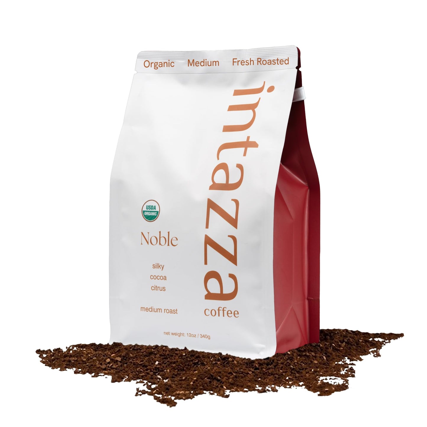 Intazza Organic Whole Bean Coffee, Noble Organic, Medium Roast Coffee Beans, Sweet And Rich Blend, Citrus Lift And Silky Cocoa Notes, Fresh Roasted In