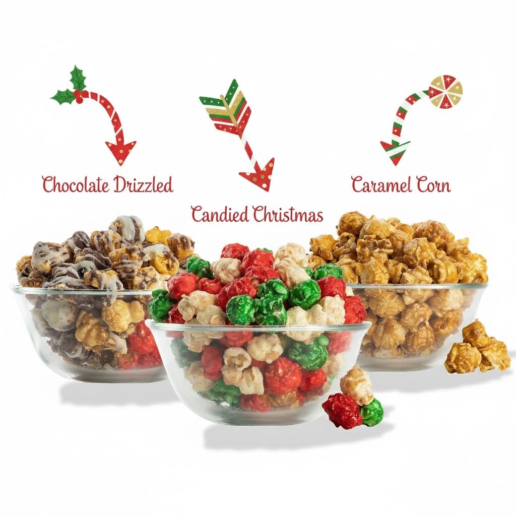 Christmas Popcorn Holiday Gift For Men Women Tin Assortment Caramel Candied Drizzled Food Gourmet Treats Red Green