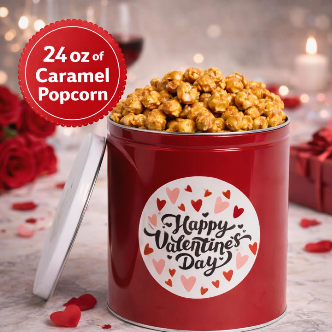 Uncle Myron's Valentine’s Day Gift Popcorn Tin - Caramel Popcorn - 24 oz Caramel Popcorn (Valentine’s Day Gift)