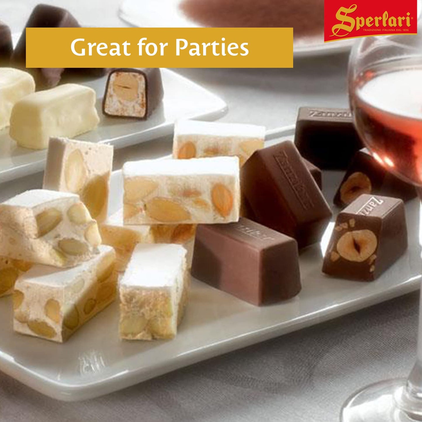 Sperlari Torrone Traditional Italian Candy - Gourmet Soft Nougat With Crunchy Sliced Almonds & Honey - Travel Size Imported European Bagged Candy