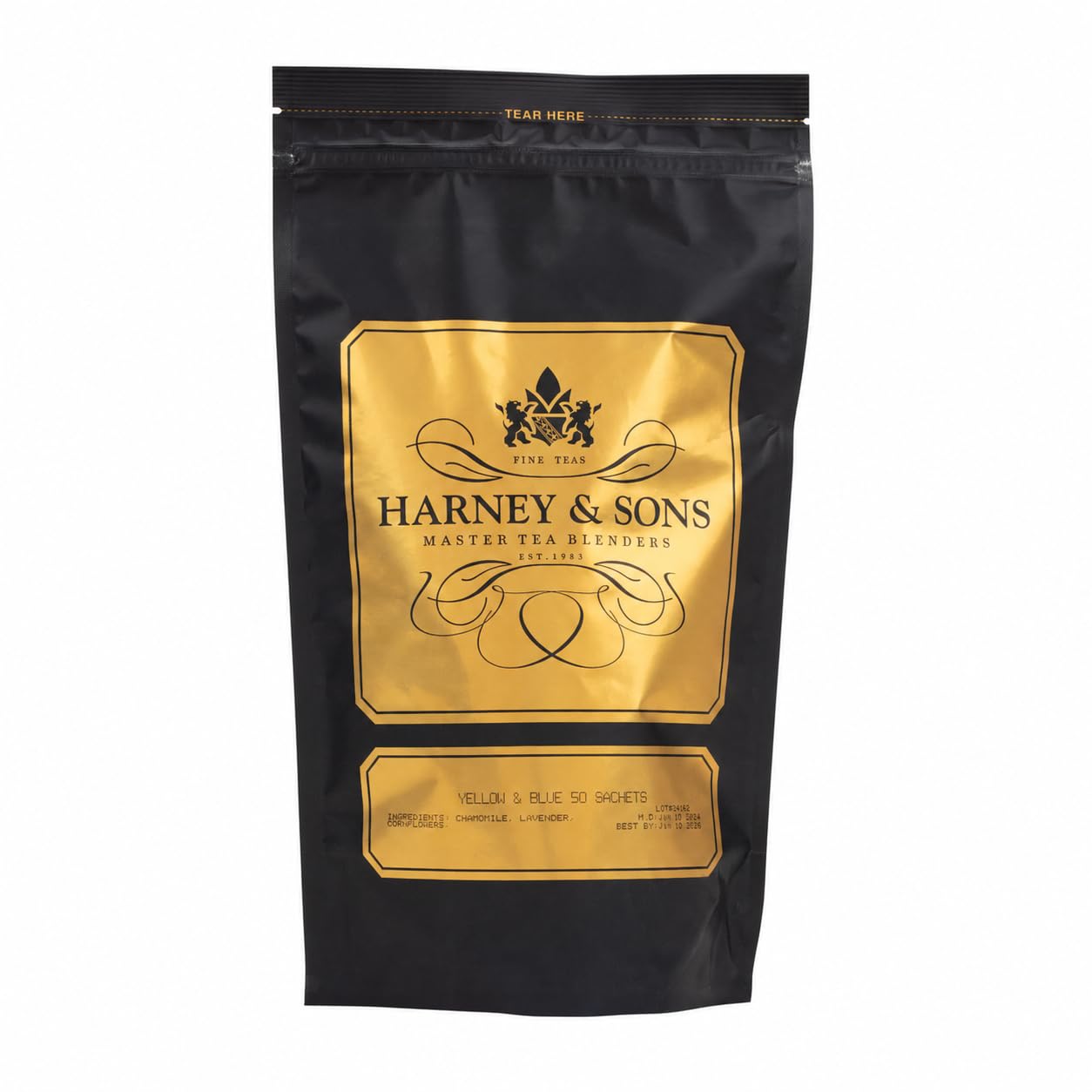Harney & Sons Yellow & Blue Herbal Tea - Chamomile Lavender Sleep & Relaxation Blend, Caffeine Free Floral Herbal Tea with Cornflowers, 50 sachets