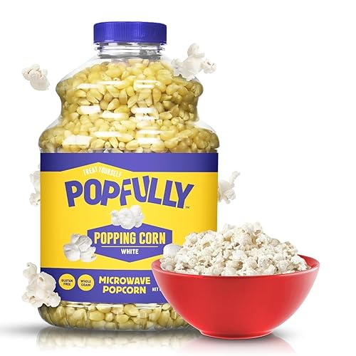 White Popcorn Kernels - Fluffy, Non-GMO, Ideal for Healthy Snacking or Buttered Popcorn - 30 oz, 1-Pack POPFULLY Kernels, 30oz Jar, Tender Microwave
