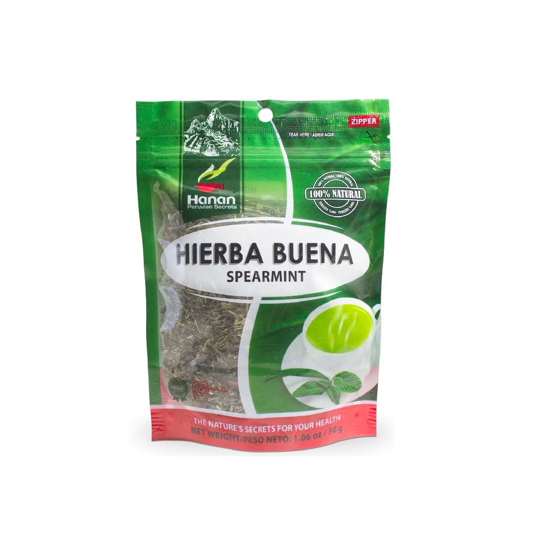 Hanan Peruvian Secrets Hierba Buena|100% Natural Spearmint|1.06oz / 30g|Naturally Aids in Fighting Digestive Disorders, Abdominal Cramps|Promotes