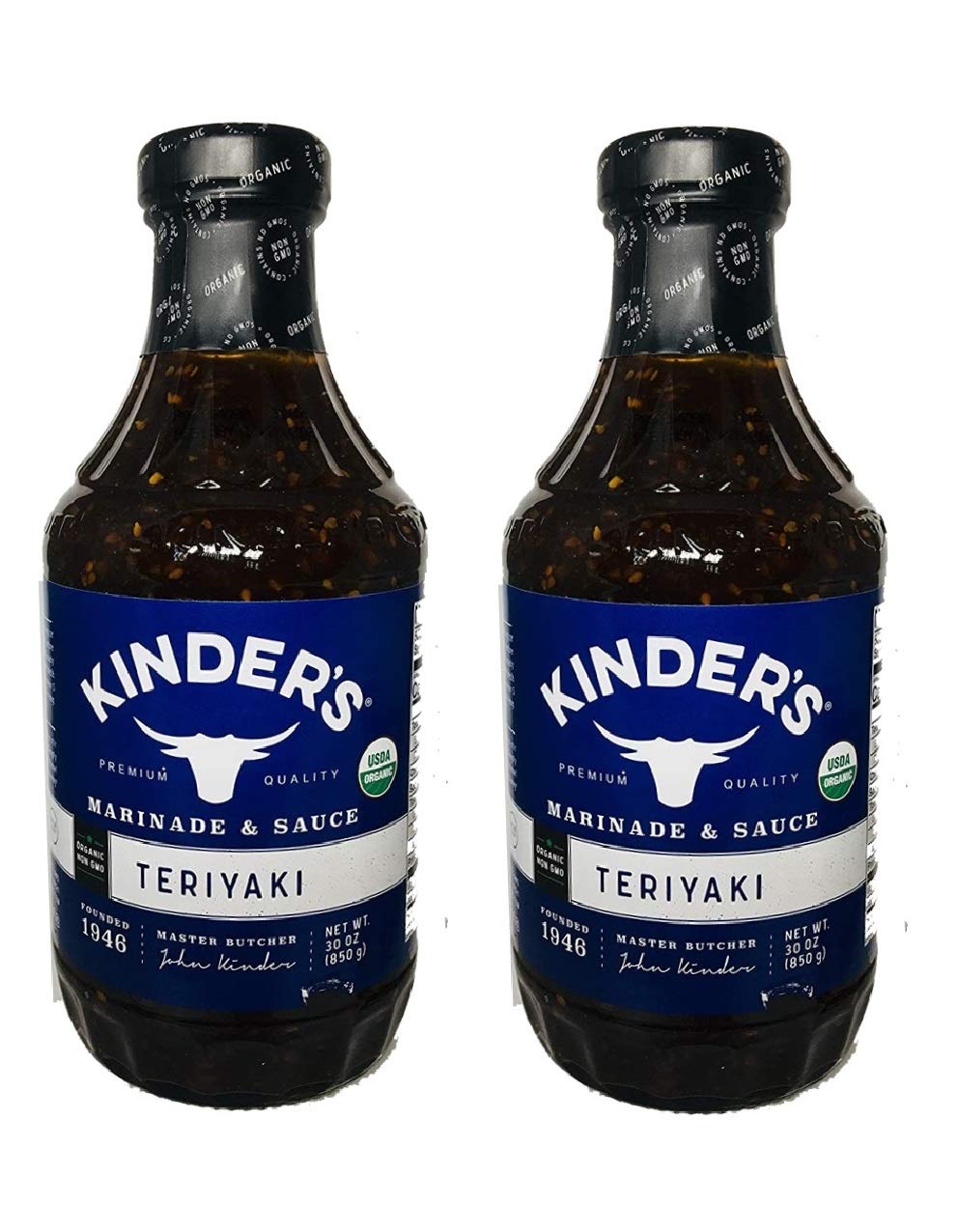 Al Amin Foods Kinder's Organic Teriyaki Marinade and Dipping Sauce Premium Quality 2 Glass Bottles 30 oz. (850g) each.,1.87 Pound (Pack of 2)