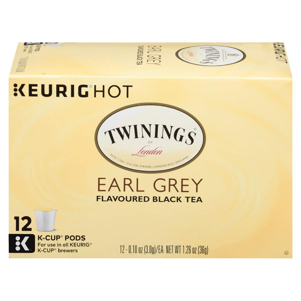 Twinings of London Earl Grey Flavoured Black Tea single serve capsules for Keurig K-Cup pod brewers, 12 count (Pack of 2)