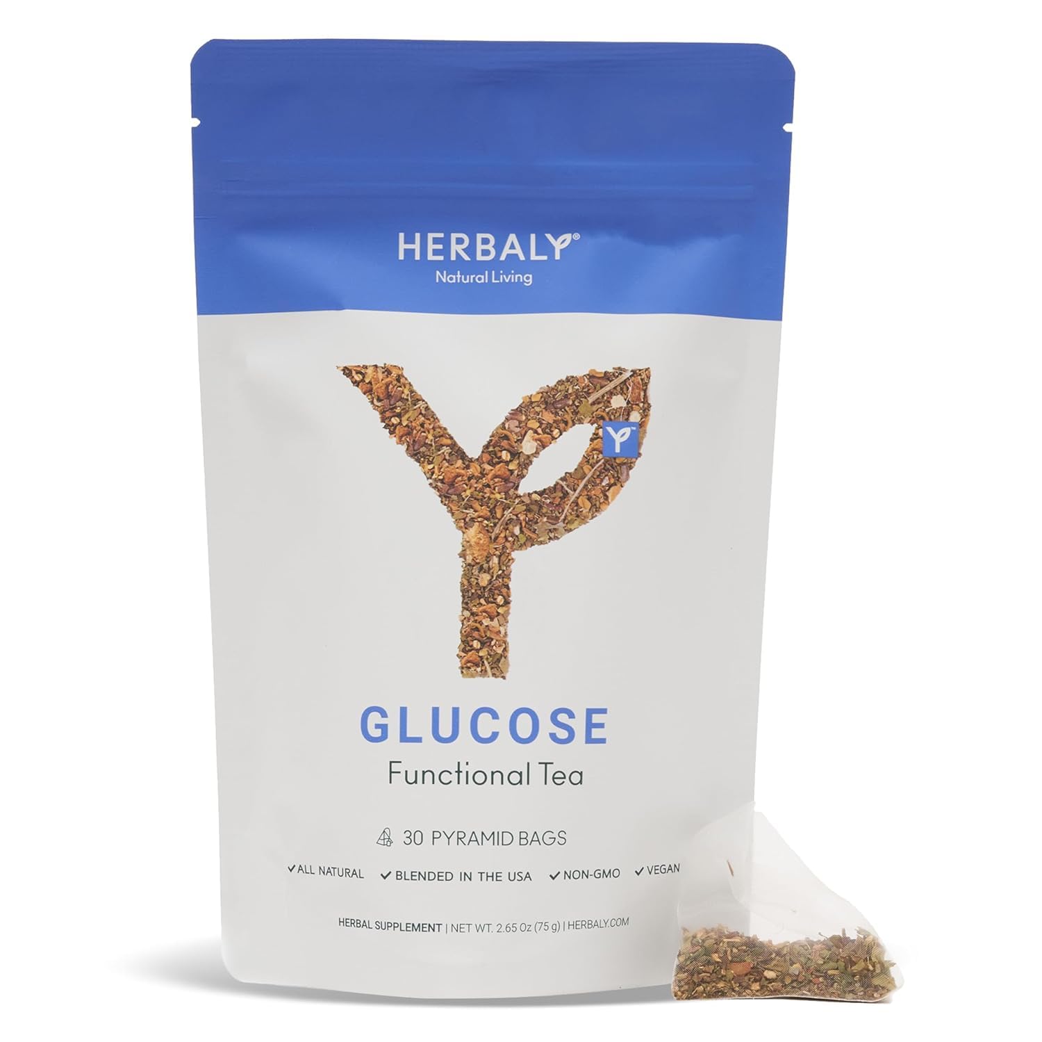 Herbaly Glucose Functional Tea - Vitality & Wellness - Gymnema Sylvestre, Ceylon Cinnamon, Bitter Melon, Dandelion Root, Fenugreek - Daily Teas