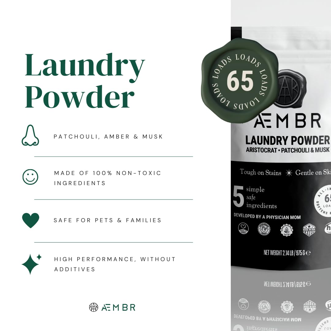 AEMBR Luxury Laundry Powder | Clean Natural Non-Toxic Healthy Laundry Detergent | Made in USA with Natural Ingredients | Aristocrat Scent (Patchouli