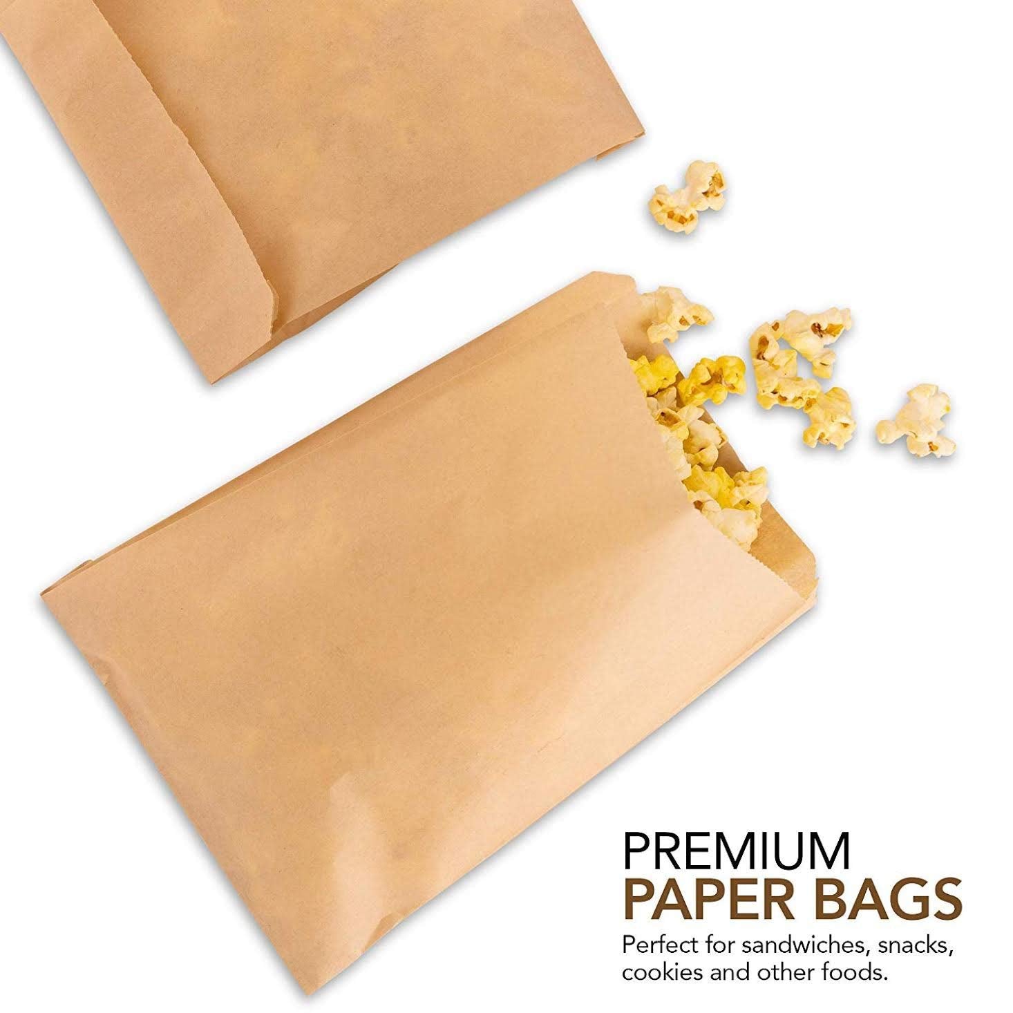 Kraft Brown Sandwich Bags (400 Pack) - Microwavable Unbleached Natural Kraft Paper Bags - Food Grade Grease Resistant Bags for Pastries, Cookies