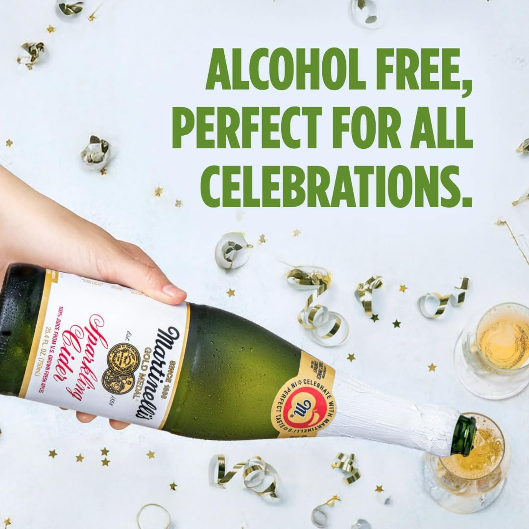 Martinelli’s Sparkling Apple Cider - Premium Non-Alcoholic Carbonated Apple Juice, 25.4 fl oz Glass Bottles, 6 Pack