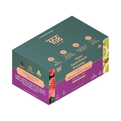 108 LIFE Natural Hibiscus Tea Bags | Lemon Ginger Tea | Herbal Tea | 100% Natural | Caffeine Free | Supports Digestion & Immunity | Biodegradable