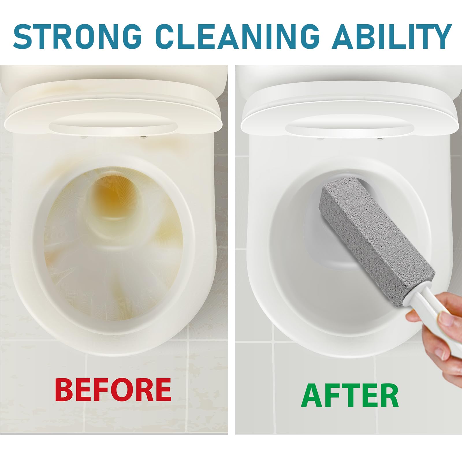 ddLUCK 4 Pack Pumice Cleaning Stone with Handle, Toilet Bowl Cleaner Toilet Brush with Non-Slip Long Plastic Handle for Kitchen/Bath/Pool/Household