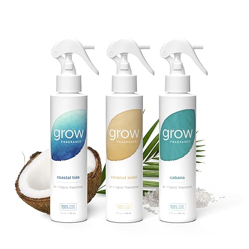 Grow Fragrance Certified Non Toxic, 100% Plant Based Fabric and Room Air Freshener Spray. Made with All Natural Essential Oils | Summer 3 Pack