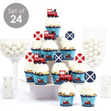 Big Dot of Happiness Railroad Party Crossing - Cupcake Decoration - Steam Train Birthday Party or Baby Shower Wrappers and Treat Picks Kit - Set of 24