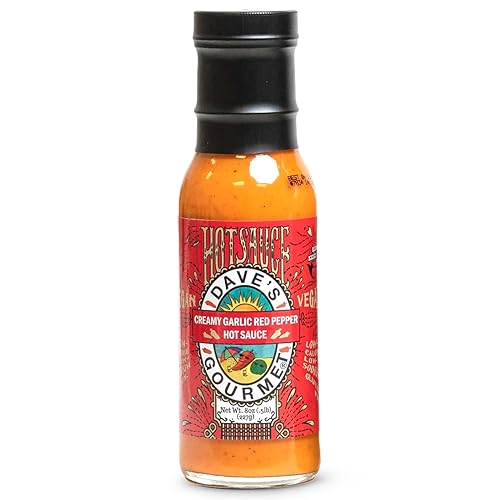 Dave's Gourmet Creamy Garlic Red Pepper Sauce - Medium Heat - Perfect for Salads, Dipping, Tacos, Sandwiches & More - Vegan Sauce, Gluten-Free, No