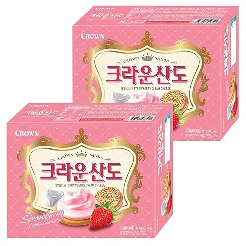 Crown Sando Strawberry Cream Cheese | 161g | 2 Boxes, Korean Snack, Strawberry Cream Cheese Filling Sandwich Biscuit, Sweet & Fruity, ?? ?????? ??