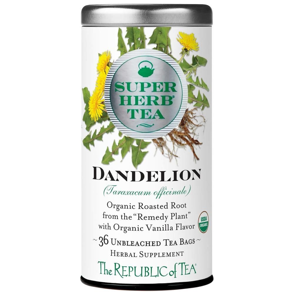 The Republic of Tea - Organic Dandelion SuperHerb Tea Tin, 36 Herbal Tea Bags, Naturally Caffeine-Free