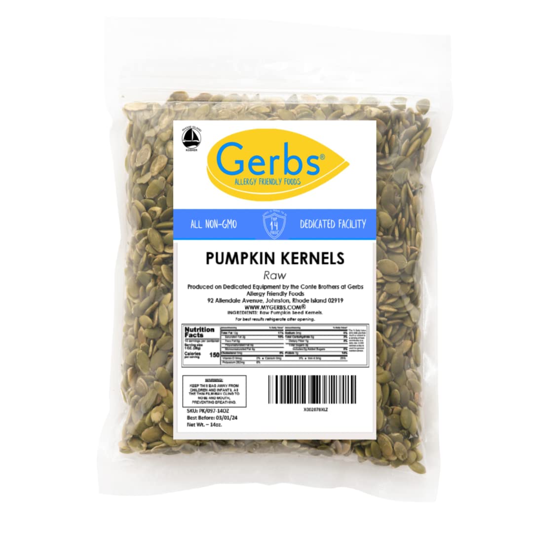 Gerbs Raw Pumpkin Seed Kernels 14 oz. | North American Grown, No Artificial Additives, Resealable Bag | Mild & Crunchy Texture | Top 14 Allergen-Free
