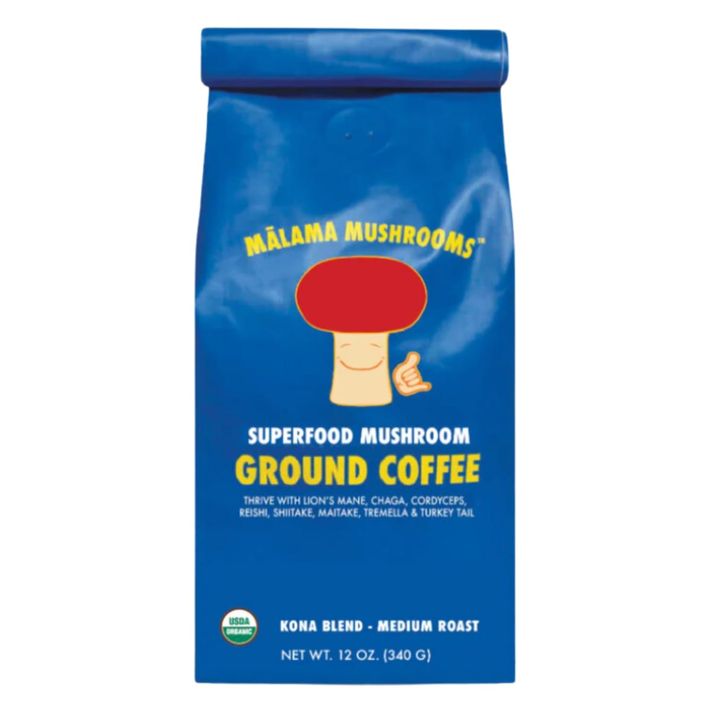 Organic Ground Mushroom Coffee by Malama | 8-Mushroom Superfood Blend with Lion’s Mane, Reishi, Cordyceps for Focus & Immune Support | Low Acid