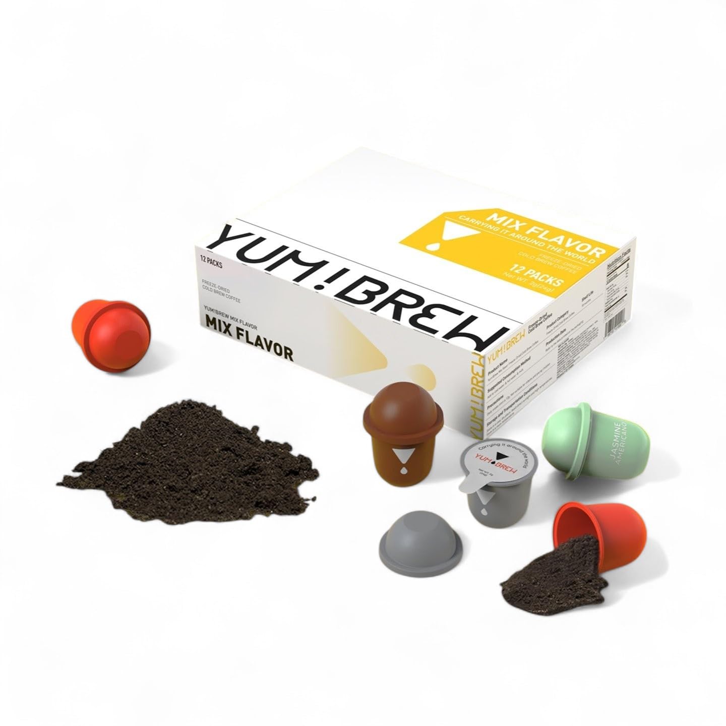YumBrew Instant Freeze-Dried Coffee Capsules, 12 Count Variety Pack - Yunnan Arabica Coffee Pods with Hidden Fortune Note, Hot or Iced Coffee, No