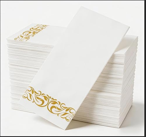 Softure 50 pack Airlaid Gold Paper Napkin, Linen Feel Dinner Napkin, Soft Absorbent Disposable Napkin, Cloth-Like Paper Hand Towel, Decorative Napkins